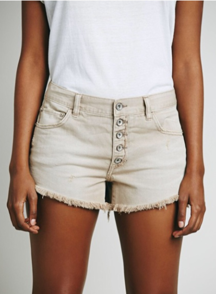 Free People Beige High-Rise Button-Front Jean Shorts
